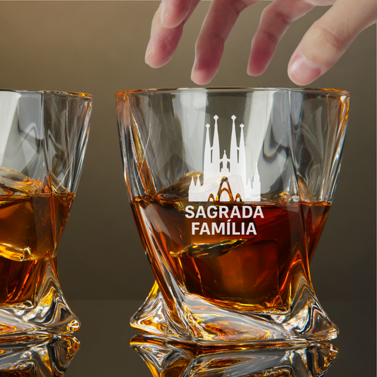Custom Engraved Sagrada Familia Barcelona Spain Whiskey Glass – 10 oz Twisted