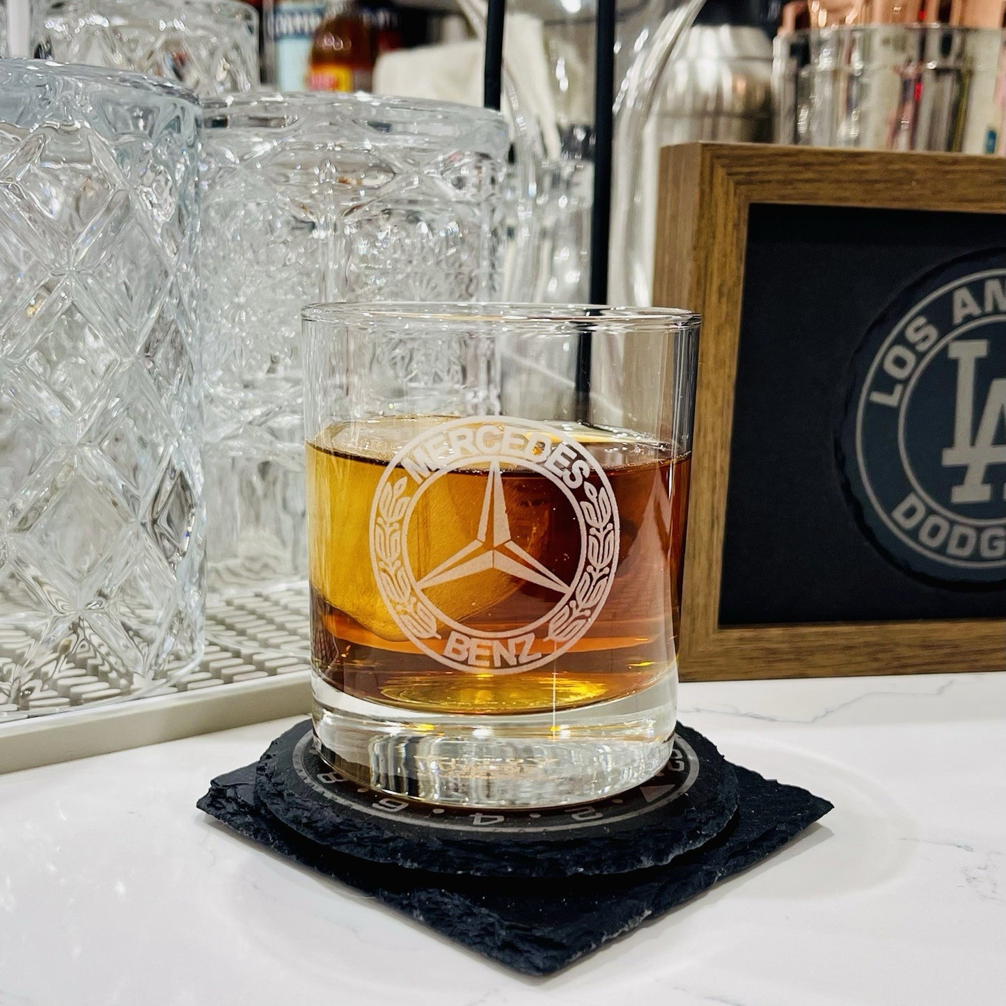 Custom Engraved Mercedes-Benz Whiskey Glass – 11 oz Standard Rocks Glass