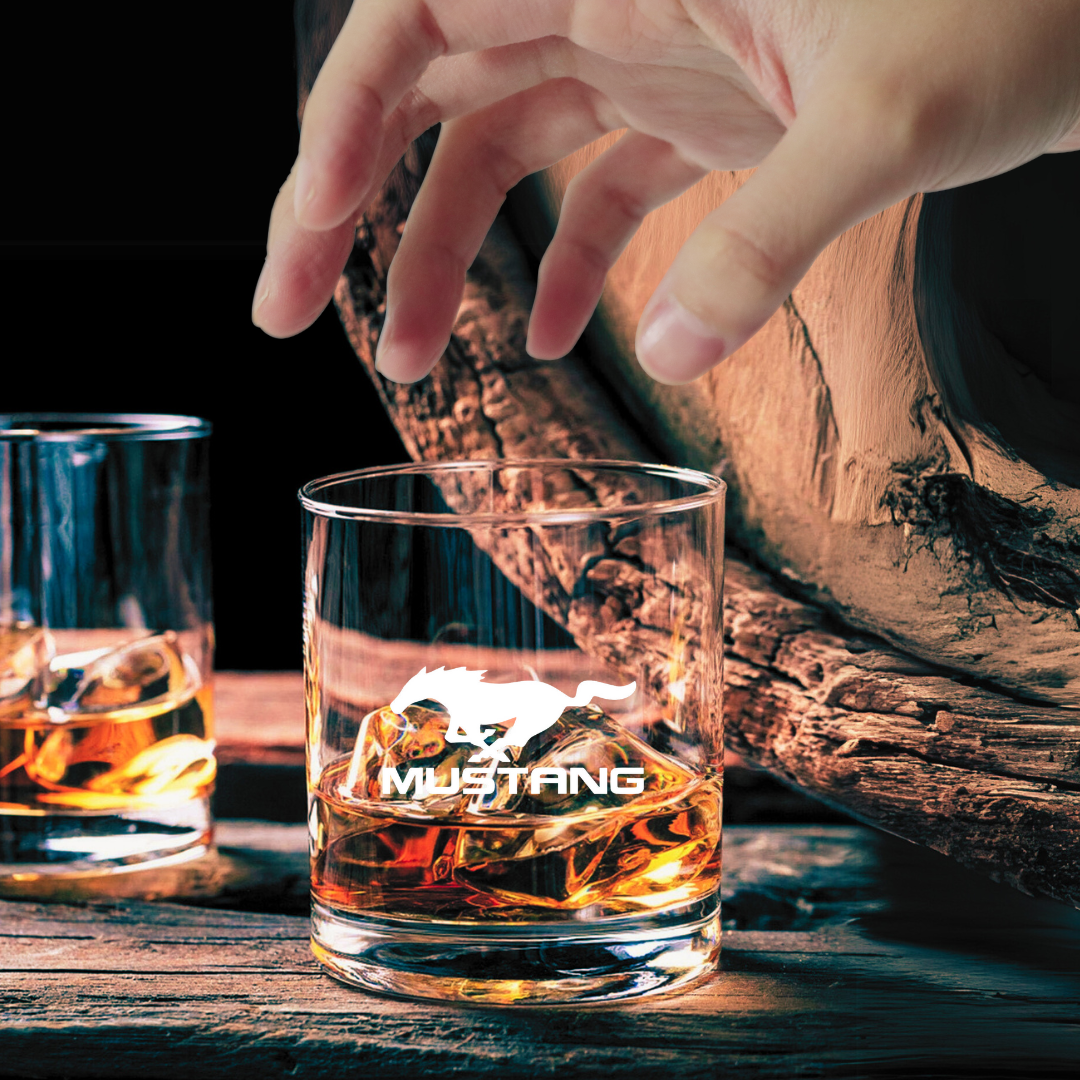 Custom Engraved Classic Mustang Whiskey Glass – 7 oz Rocks Glass