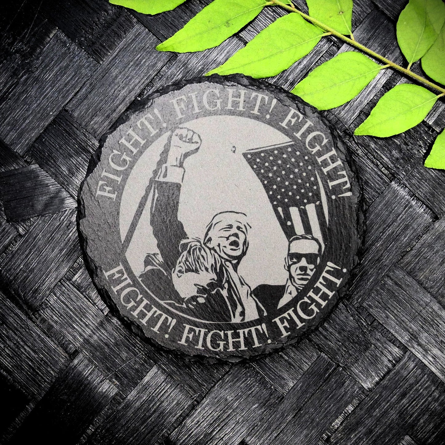 Trump 2024 FIGHT FIGHT FIGHT Slate Coasters Custom Home Decor MAGA Patriot Gift