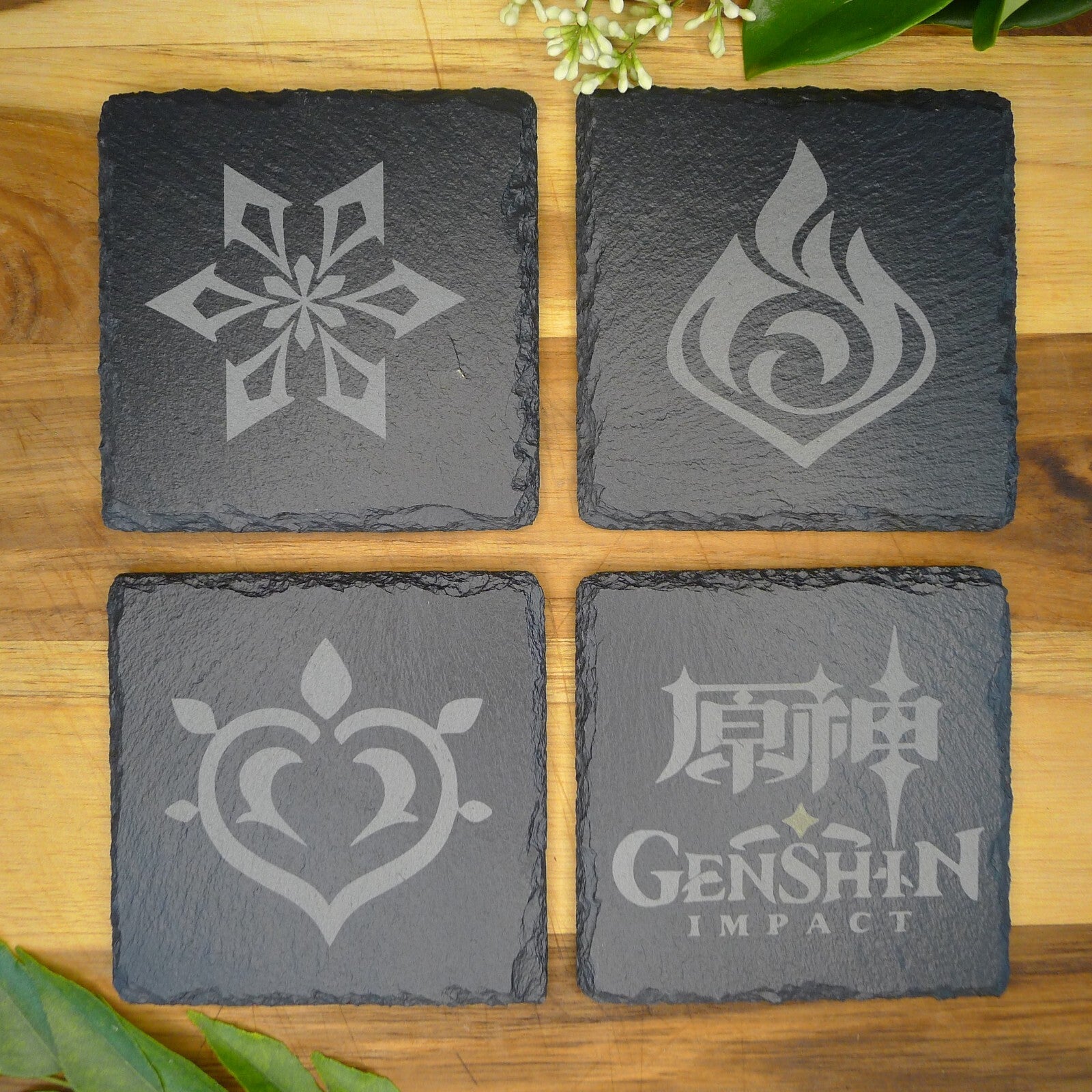 Genshin Impact Archon Slate Coaster Set of 8 Elemental Inspired Gaming Gear