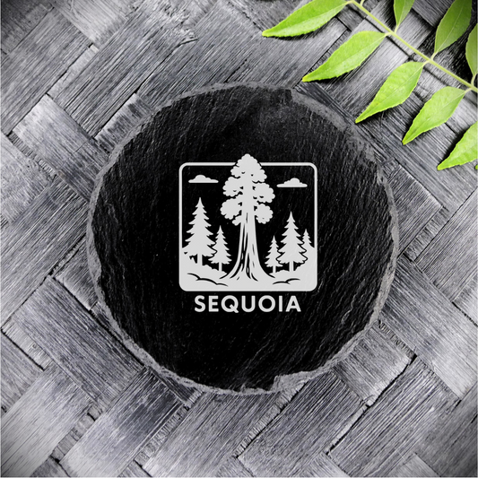 Sequoia Slate Coaster Brand New Handcrafted Laser Engraved Round