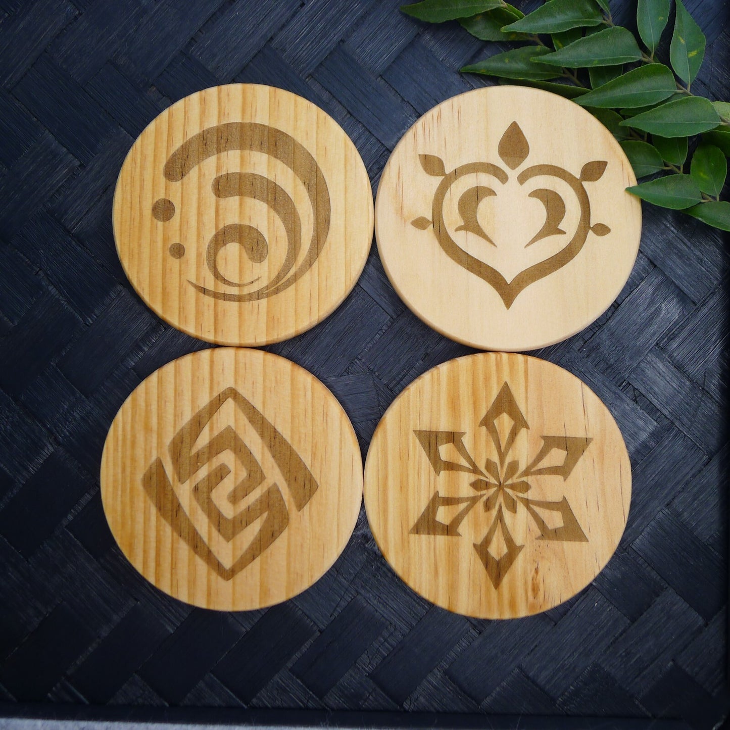 Genshin Impact Archon Wooden Coaster Set Elemental Inspired Gaming Gear