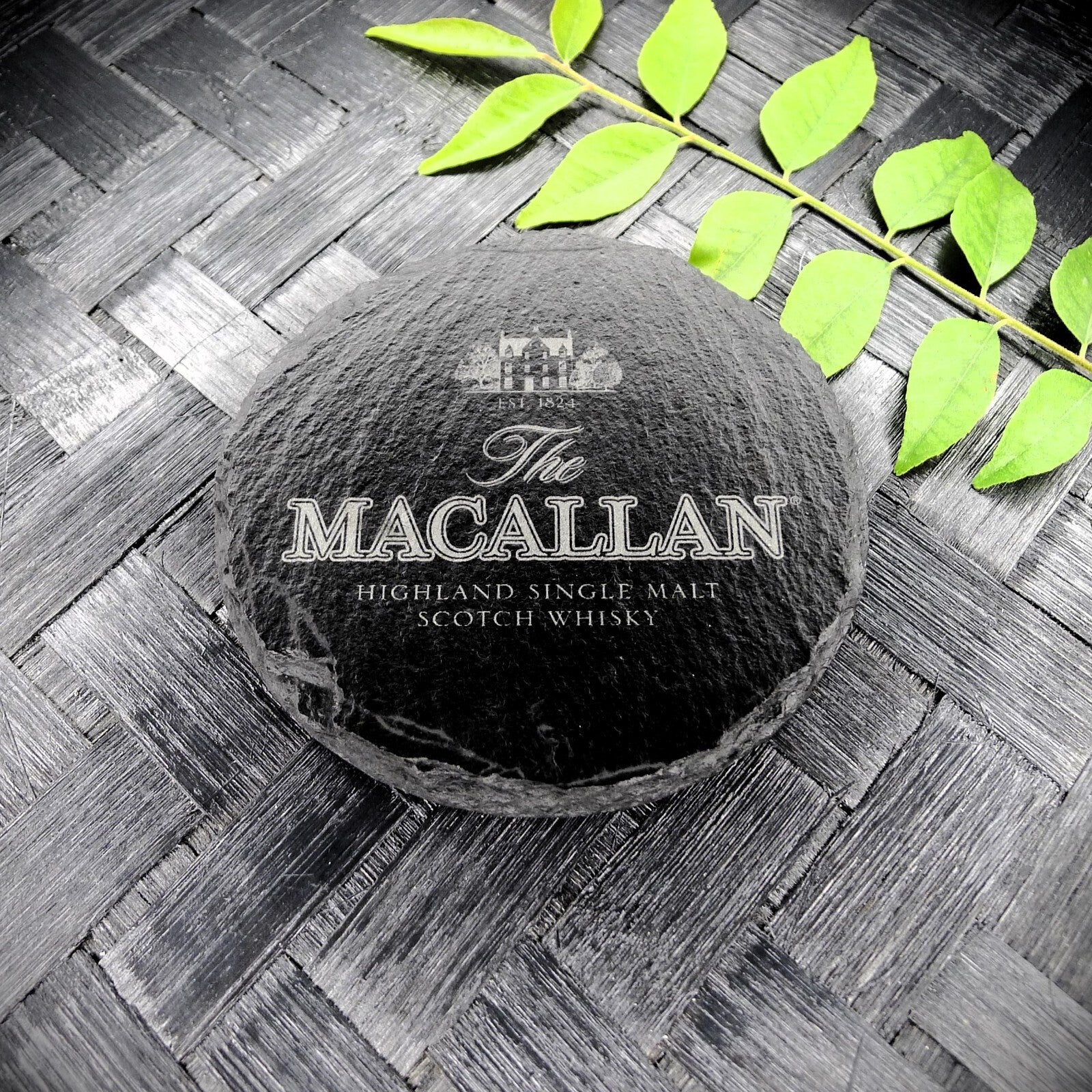 Macallan Whisky Slate Coaster Brand New Handcrafted Laser Engraved Round