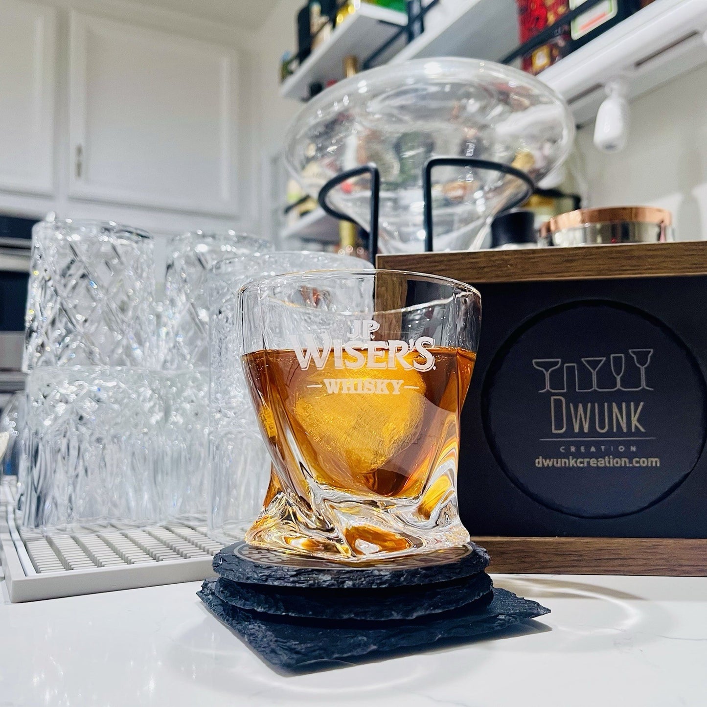 Custom Engraved JP Wiser's Whiskey Glass – 10 oz Twisted Rocks Glass