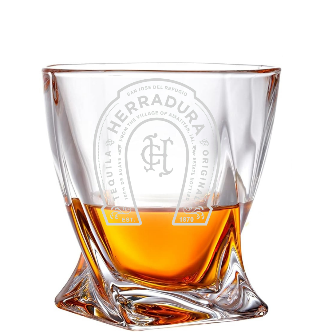 Custom Engraved Herradura Twisted Whiskey Glass – 10 oz Rocks Glass New