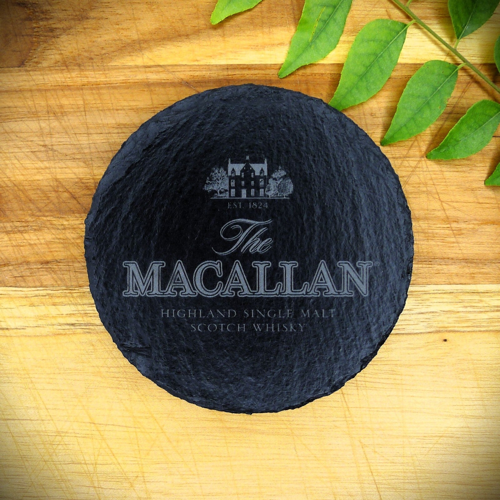 Macallan Whisky Slate Coaster Brand New Handcrafted Laser Engraved Round