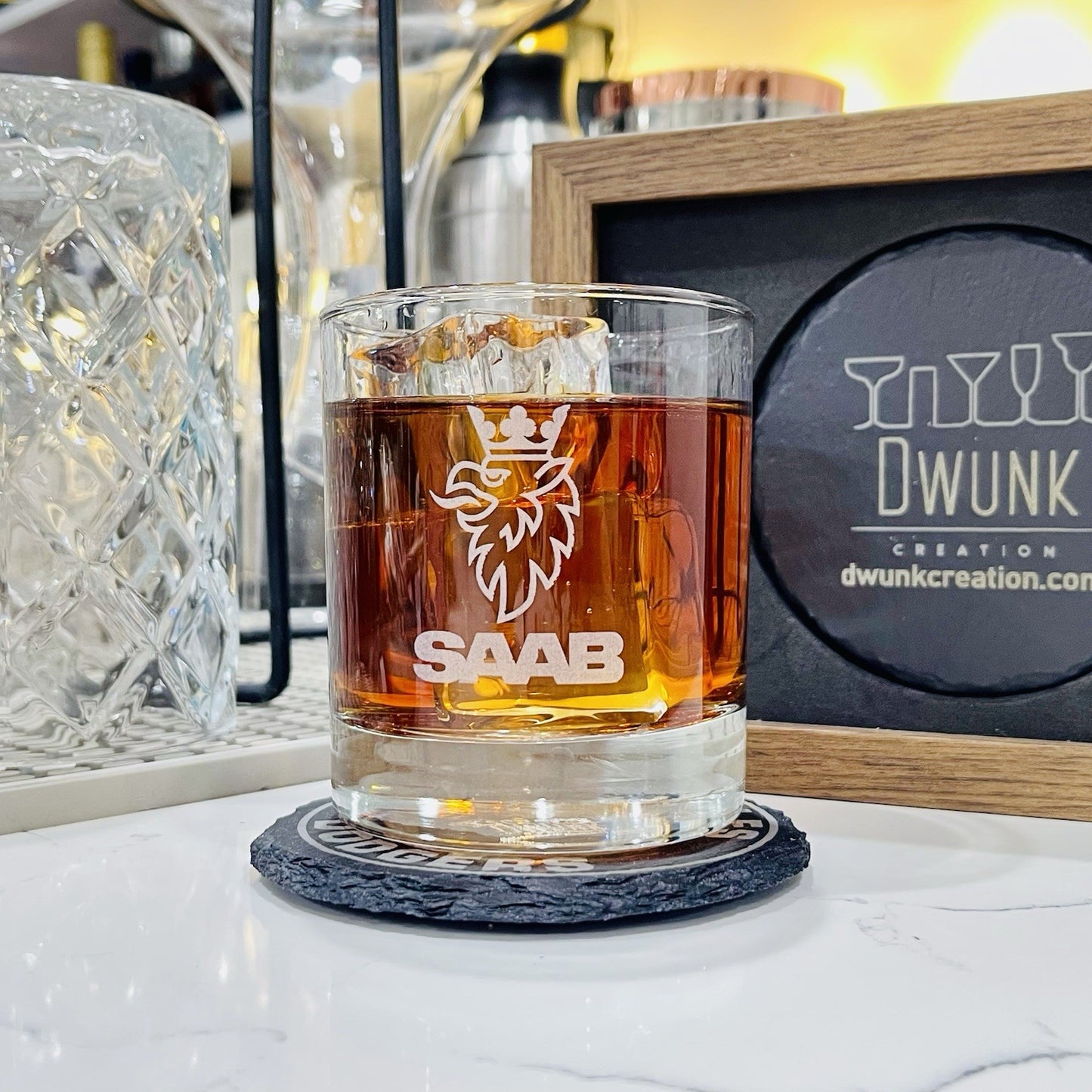 Custom Engraved SAAB Whiskey Glass – 11 oz Rocks Glass