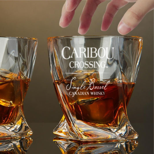 Custom Engraved Caribou Crossing Whiskey Glass Twisted  – 10 oz New