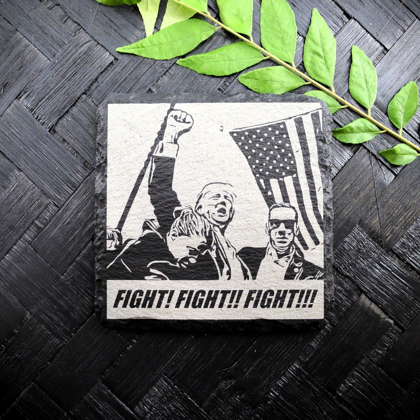 Trump 2024 FIGHT FIGHT FIGHT Slate Coasters Custom Home Decor MAGA Patriot GIFT