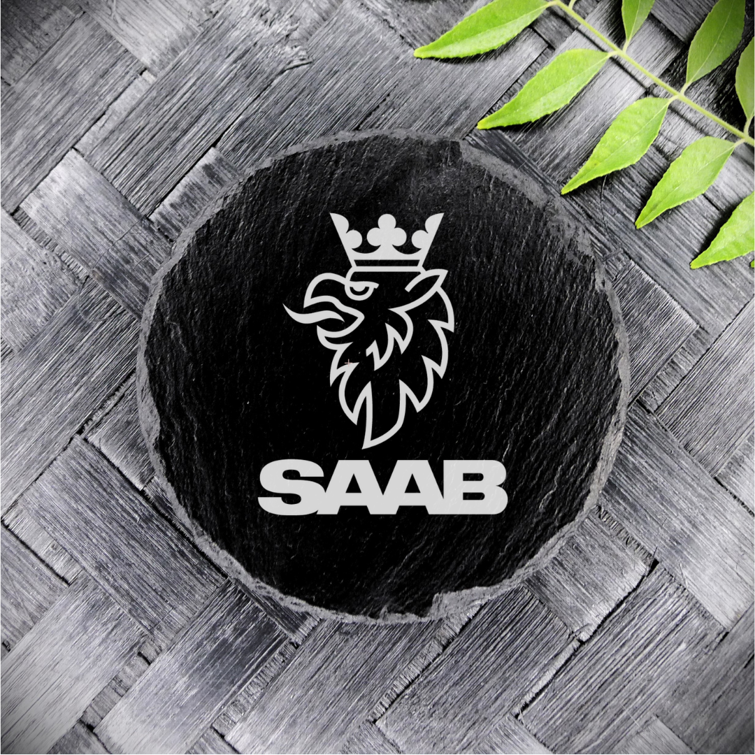 SAAB Style Slate Coaster – Handcrafted Engraved Round