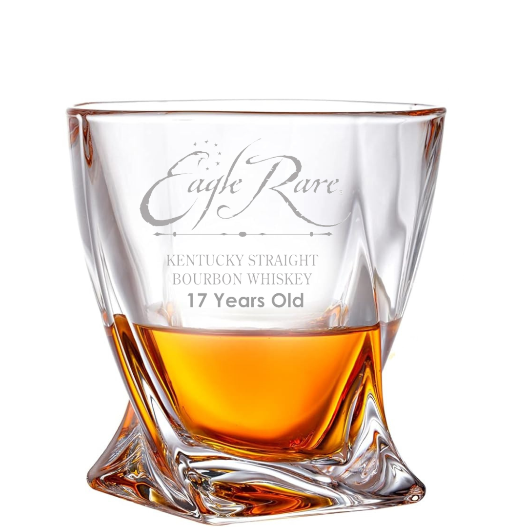 Custom Engraved Eagle Rare 17 years Twisted Whiskey Glass – 10 oz Rocks Glass