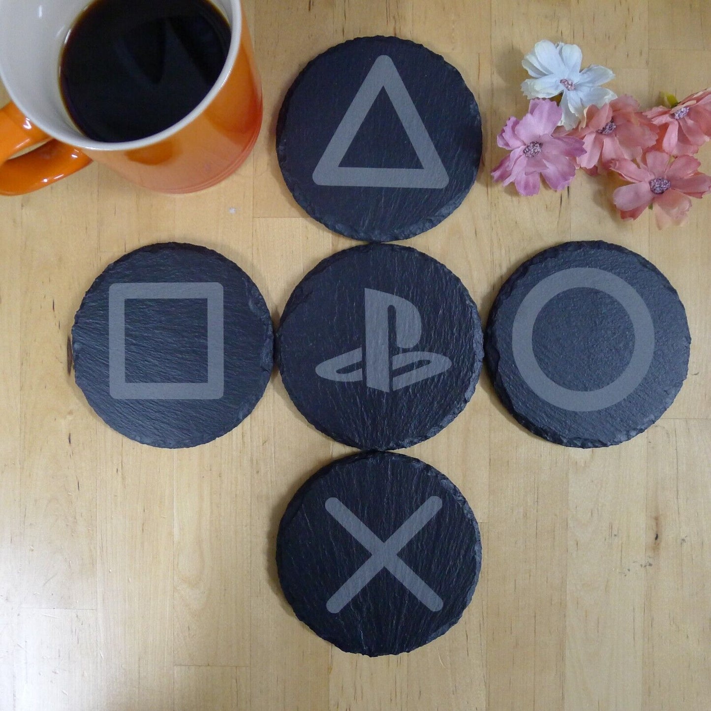PlayStation Slate Coaster Set Gaming Decor PS5 Inspired Brand New Laser Engraved