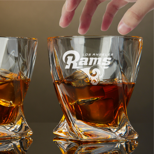 Custom Engraved Los Angeles Rams Whiskey Glass – 10 oz Twisted Rocks Glass