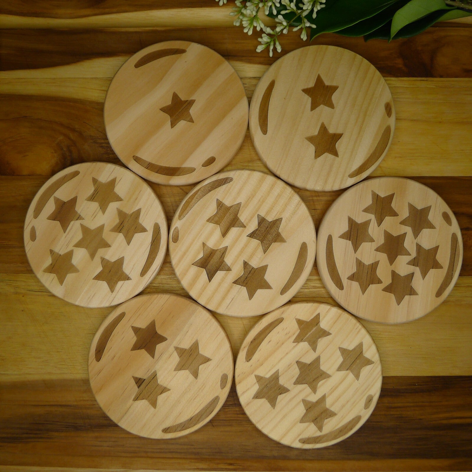 Dragon Ball Z Wooden Coaster Set, Fan Art Anime Brand New Laser Engraved RARE