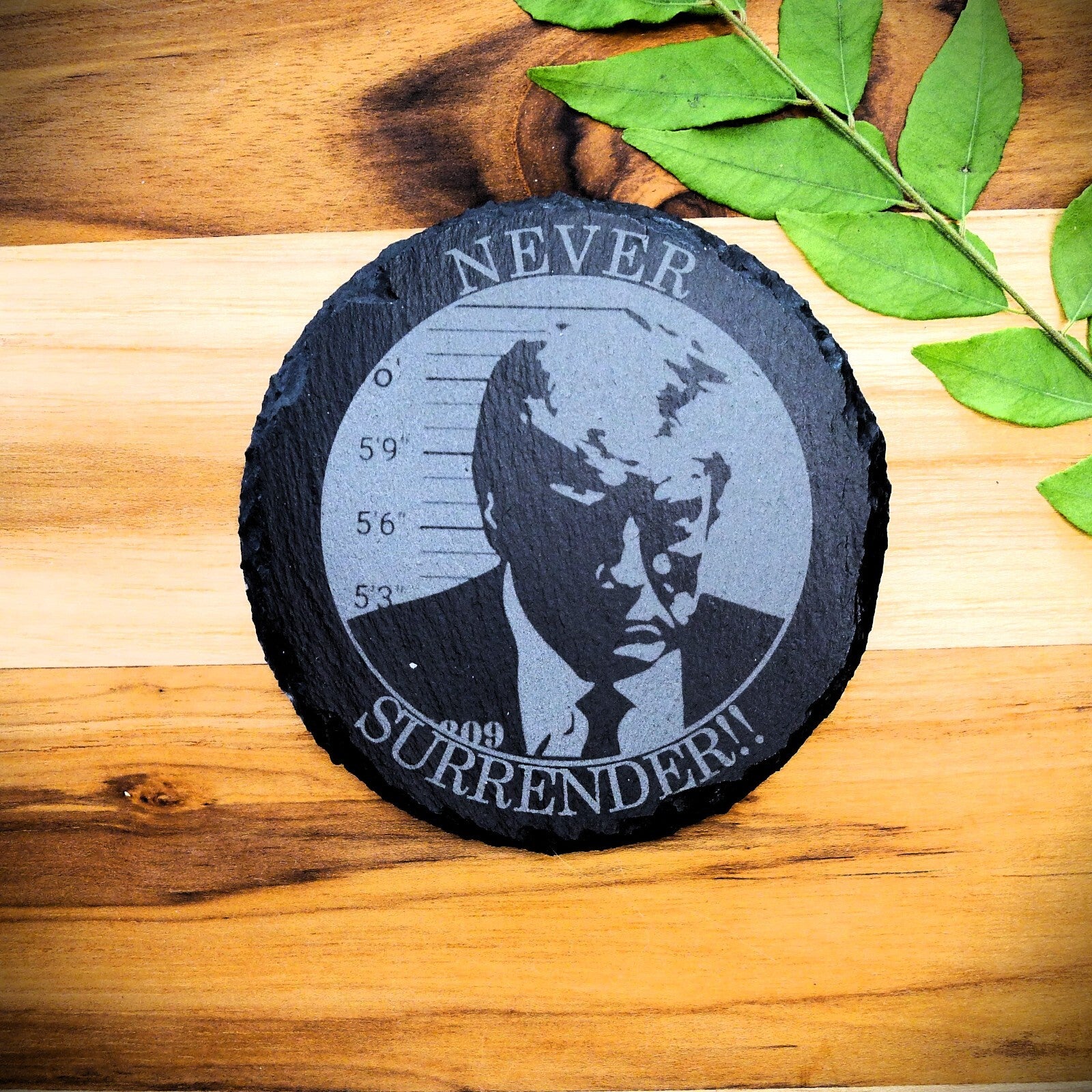 Trump NEVER SURRENDER MUG SHOT Slate Coaster Patriotic Home Decor MAGA 