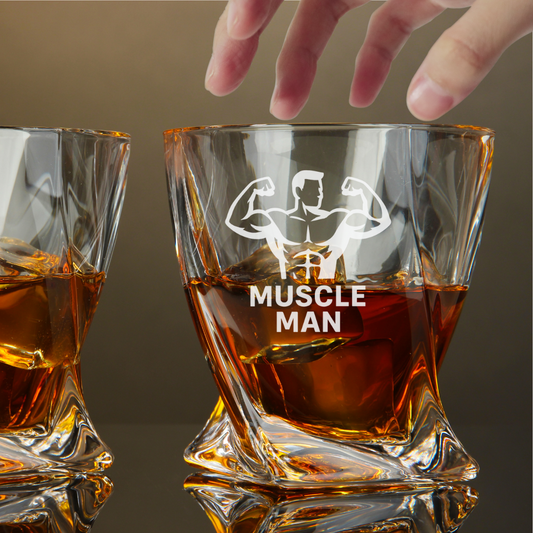 Custom Engraved Muscle Man Whiskey Glass – 10 oz Twisted Rocks Glass