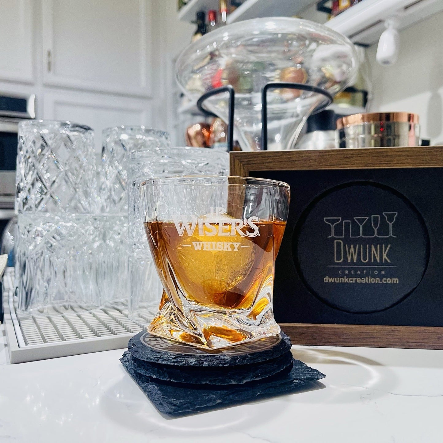 Custom Engraved JP Wiser's Whiskey Glass – 10 oz Twisted Rocks Glass