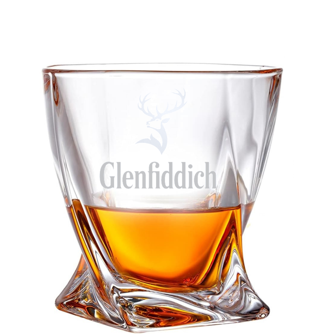 Custom Engraved Glenfiddich Twisted Whiskey Glass – 10 oz Rocks Glass New
