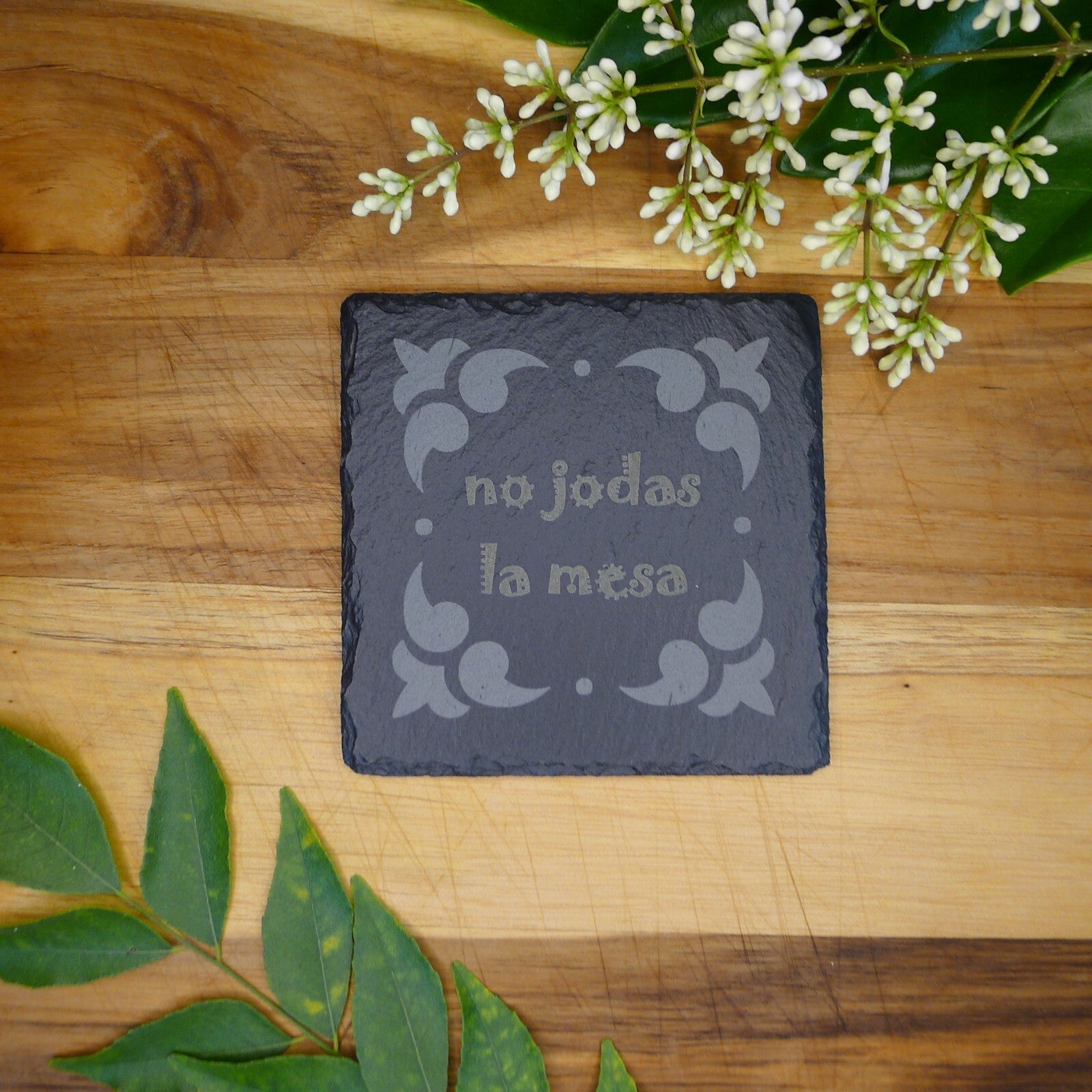 No Jodas La Mesa  juego de posavasos de pizarra Square Slate Coaster 4 pcs Set