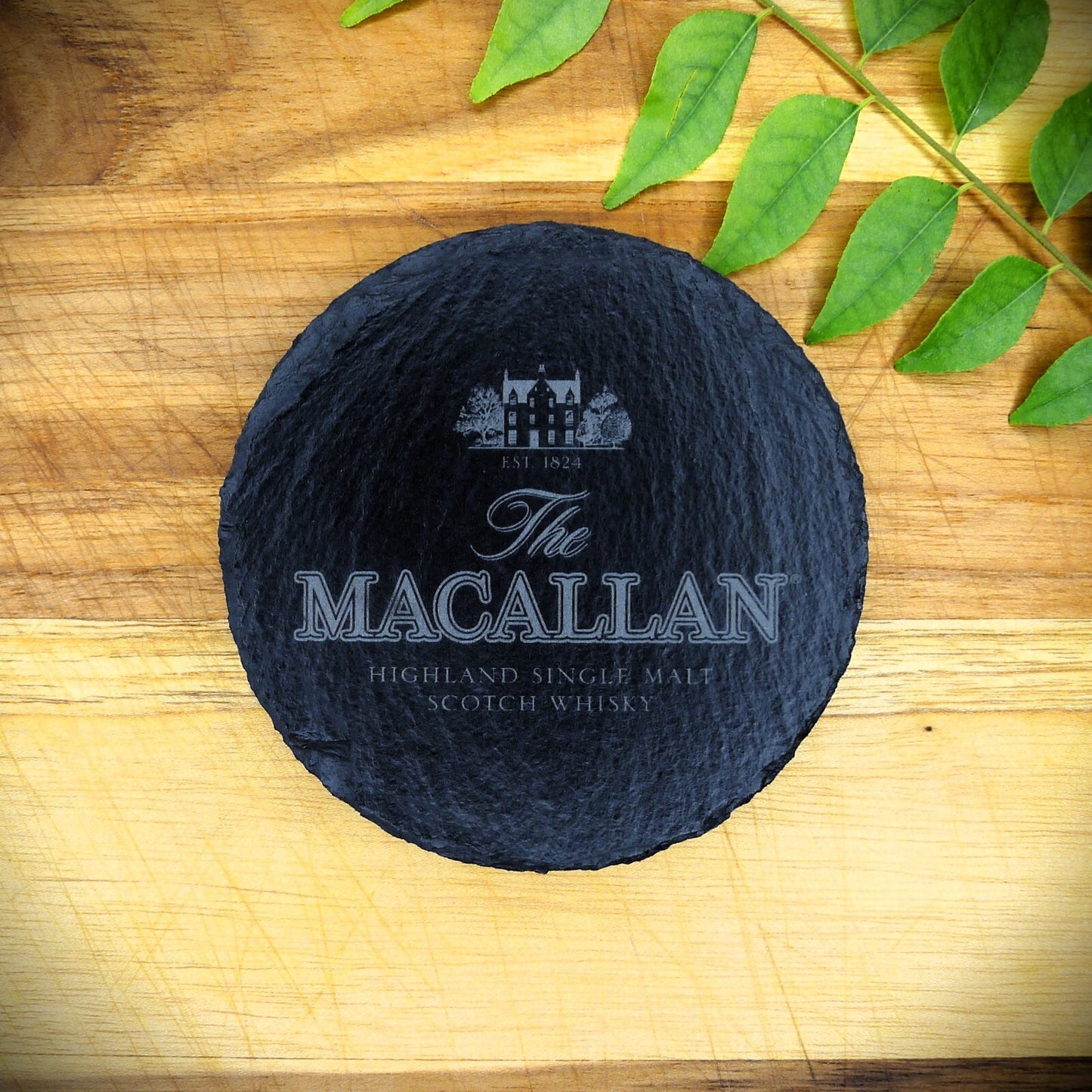 Macallan Whisky Slate Coaster Brand New Handcrafted Laser Engraved Round