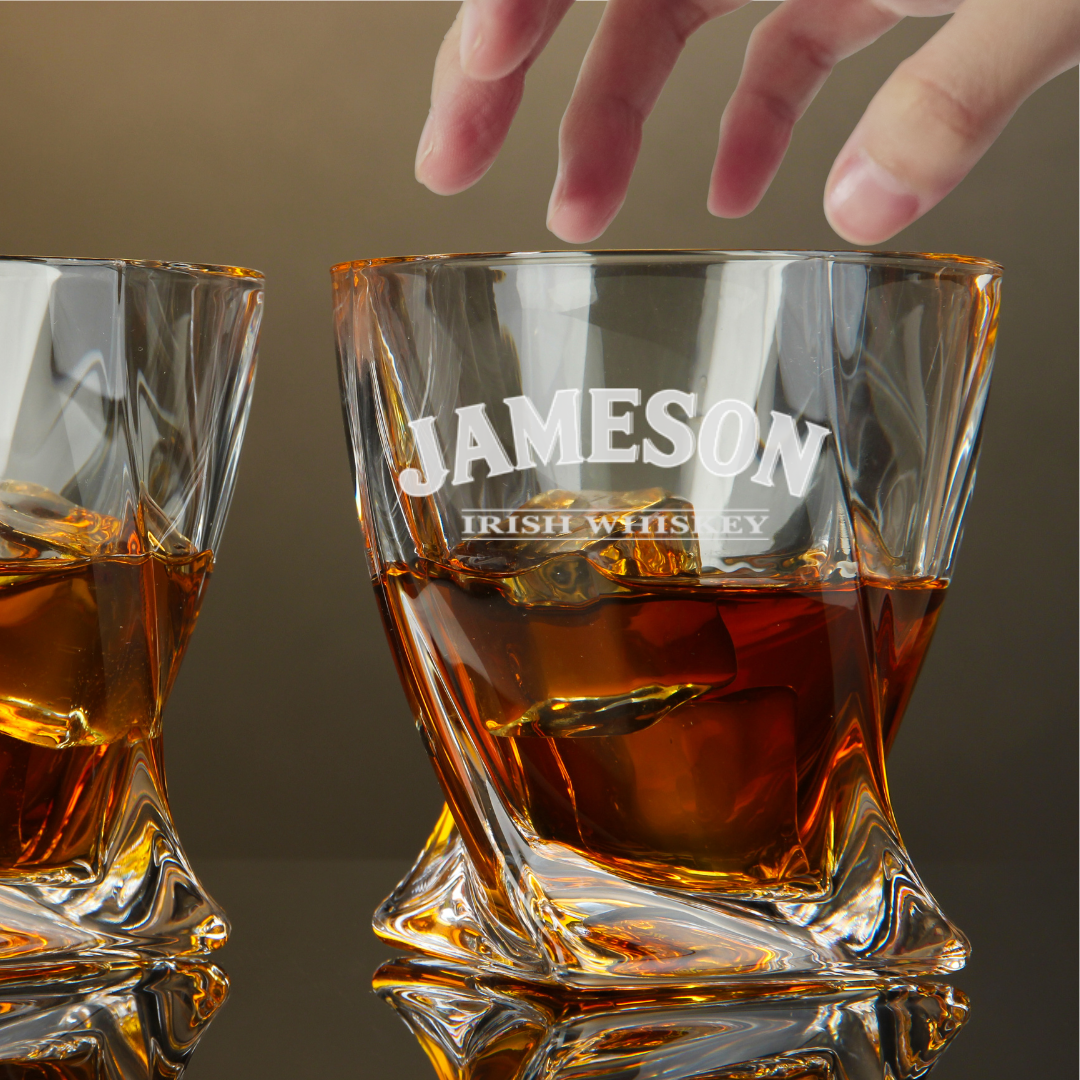 Custom Engraved Jameson Twisted Whiskey Glass – 10 oz Rocks Glass New