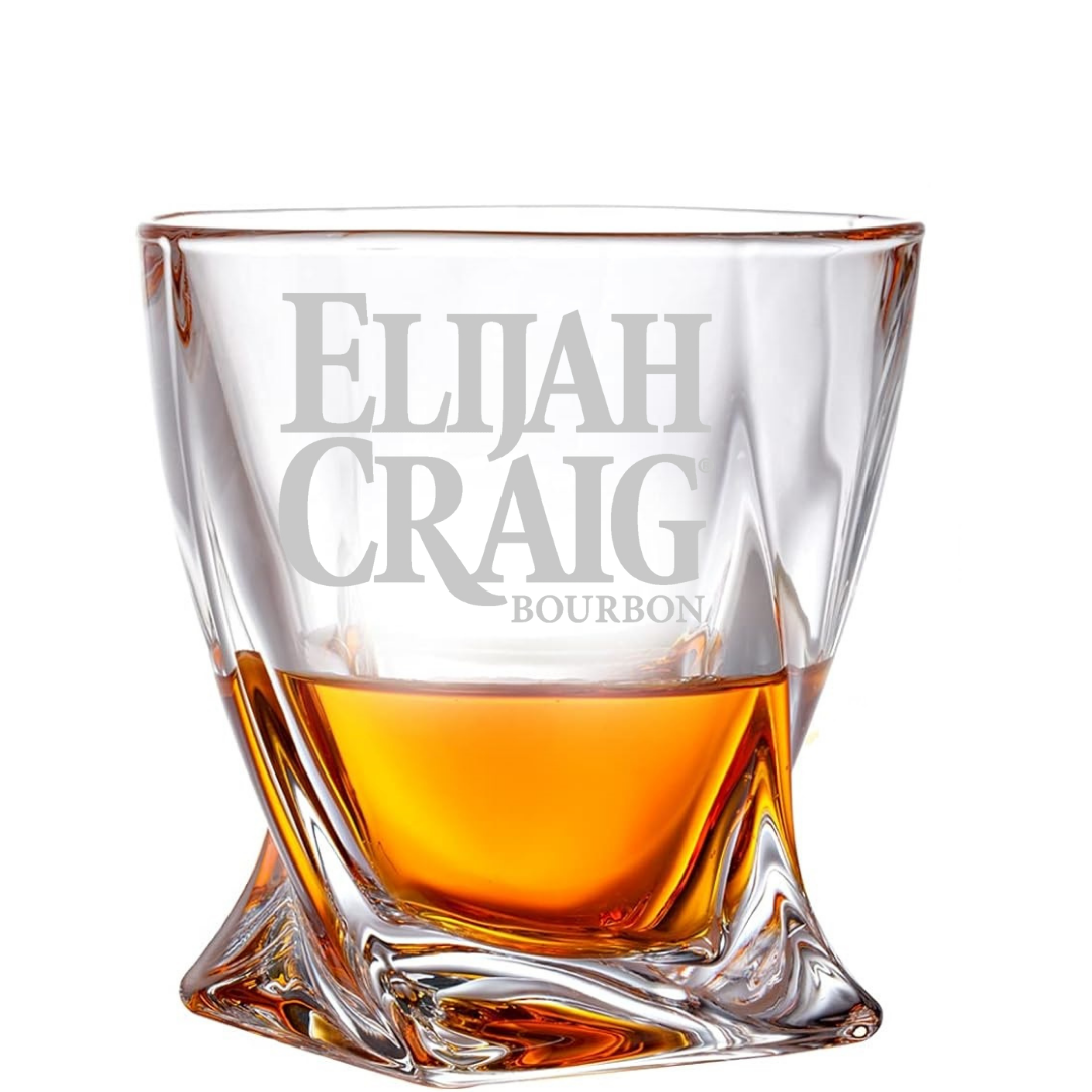 Custom Engraved Elijah Craig Twisted Whiskey Glass – 10 oz Rocks Glass New