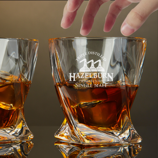 Custom Engraved Hazelburn Whiskey Glass – 10 oz Twisted Rocks Glass