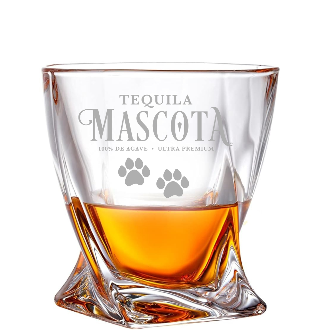 Custom Engraved Mascota Whiskey Glass – 10 oz Twisted Rocks Glass New