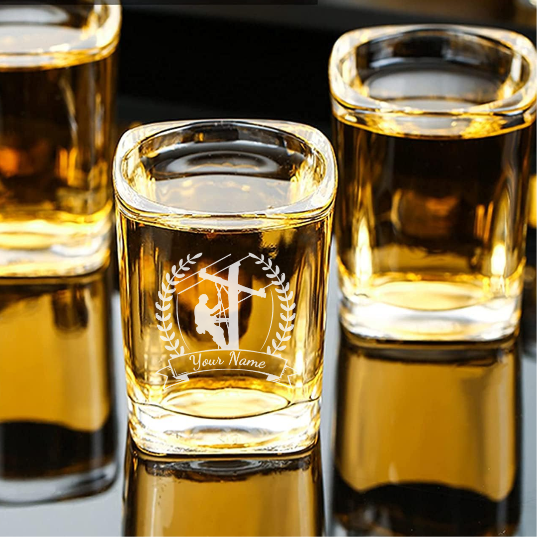 Custom Engraved Lineman Shot Glass – 2.2 oz Premium Crystal Shot Glass
