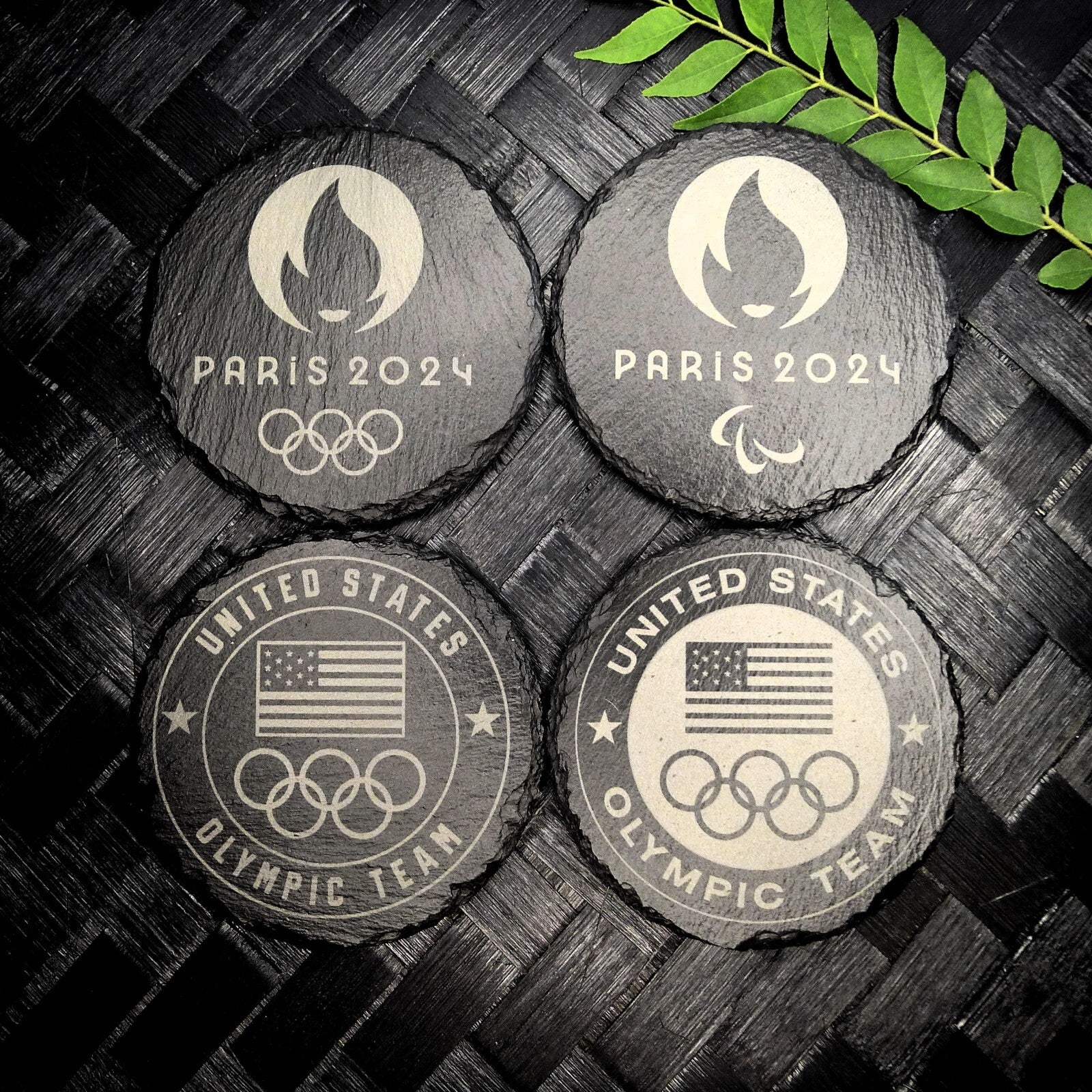 Paris 2024 Olympic Slate Coasters Set Team USA Paris 2024 Paralympics Coaster