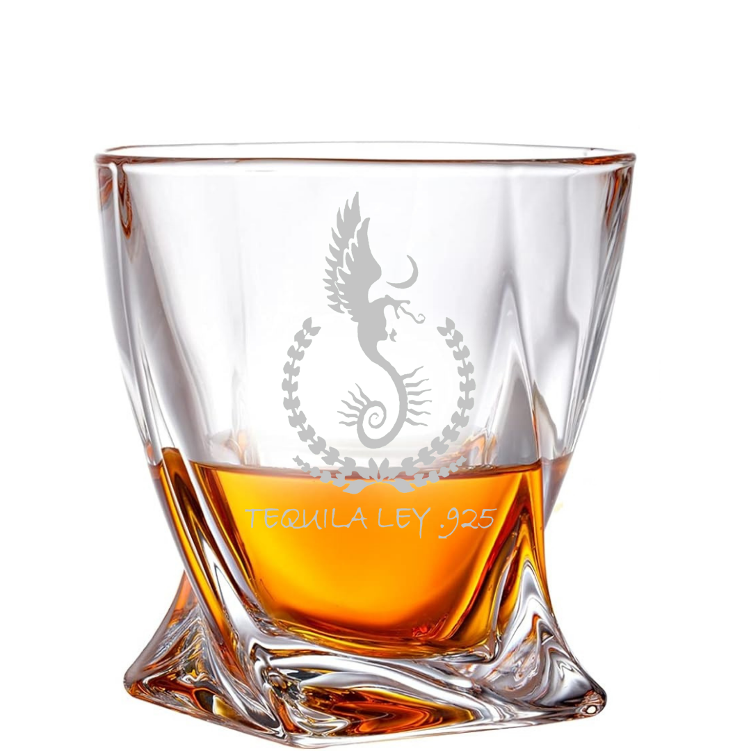 Custom Engraved Tequila Ley .925 Whiskey Glass – 10 oz Twisted Rocks Glass NEW