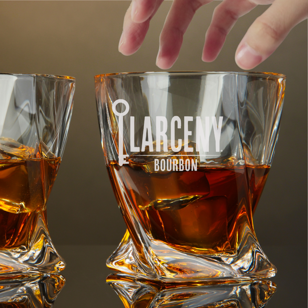 Custom Engraved Larceny Bourbon Whiskey Glass – 10 oz Twisted Rocks Glass New