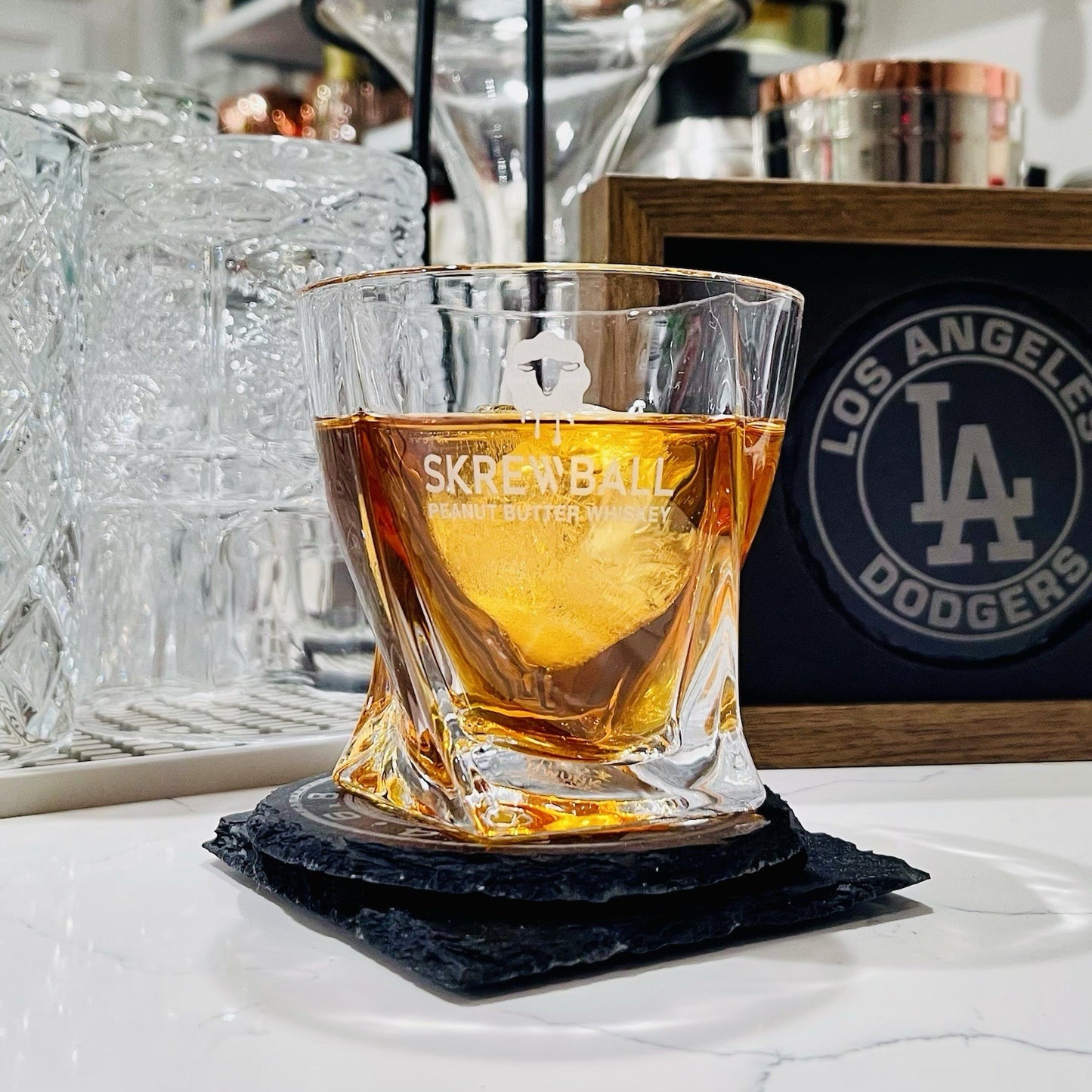 Custom Engraved Skrewball Whiskey Glass – 10 oz Twisted Rocks Glass