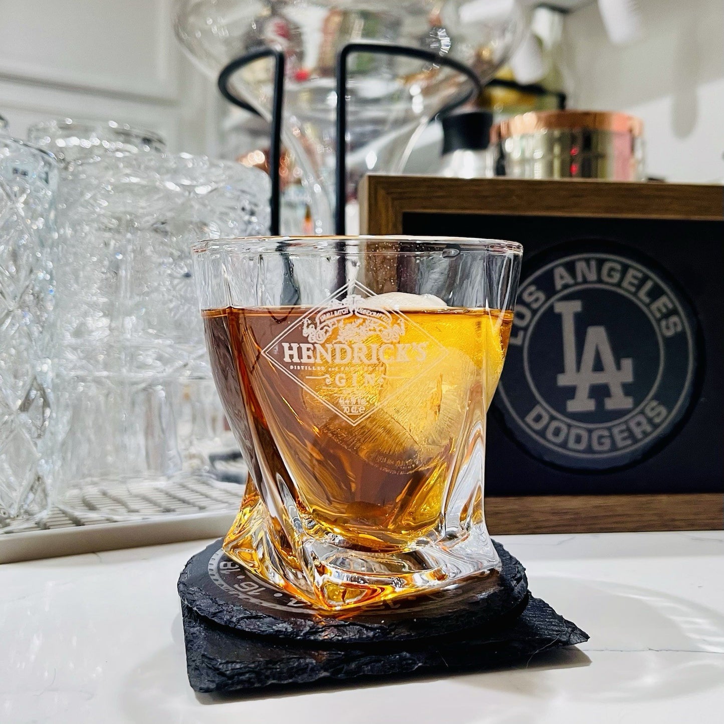 Custom Engraved Hendricks Gin Glass – 10 oz Twisted Rocks Glass New