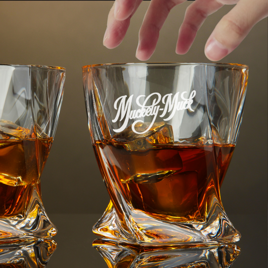 Custom Engraved Muckety-Muck Whiskey Glass – 10 oz Twisted Rocks Glass