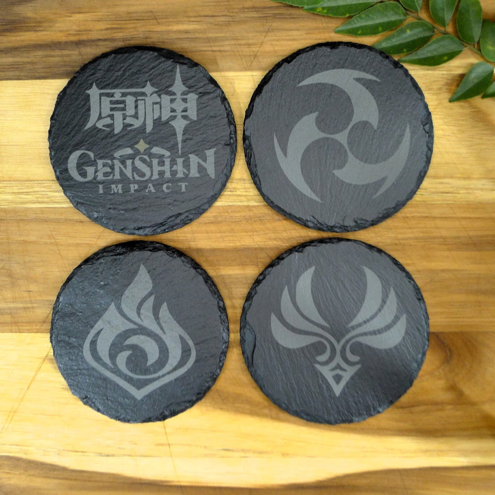 Genshin Impact Archon Slate Coaster Set of 8 Elemental Inspired Gaming Gear