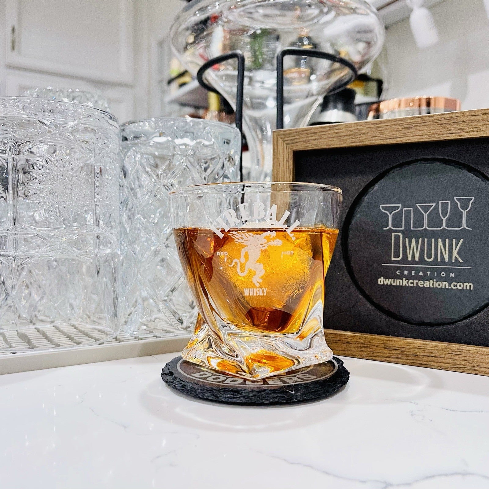 Custom Engraved Fireball Twisted Whiskey Glass – 10 oz Rocks Glass New