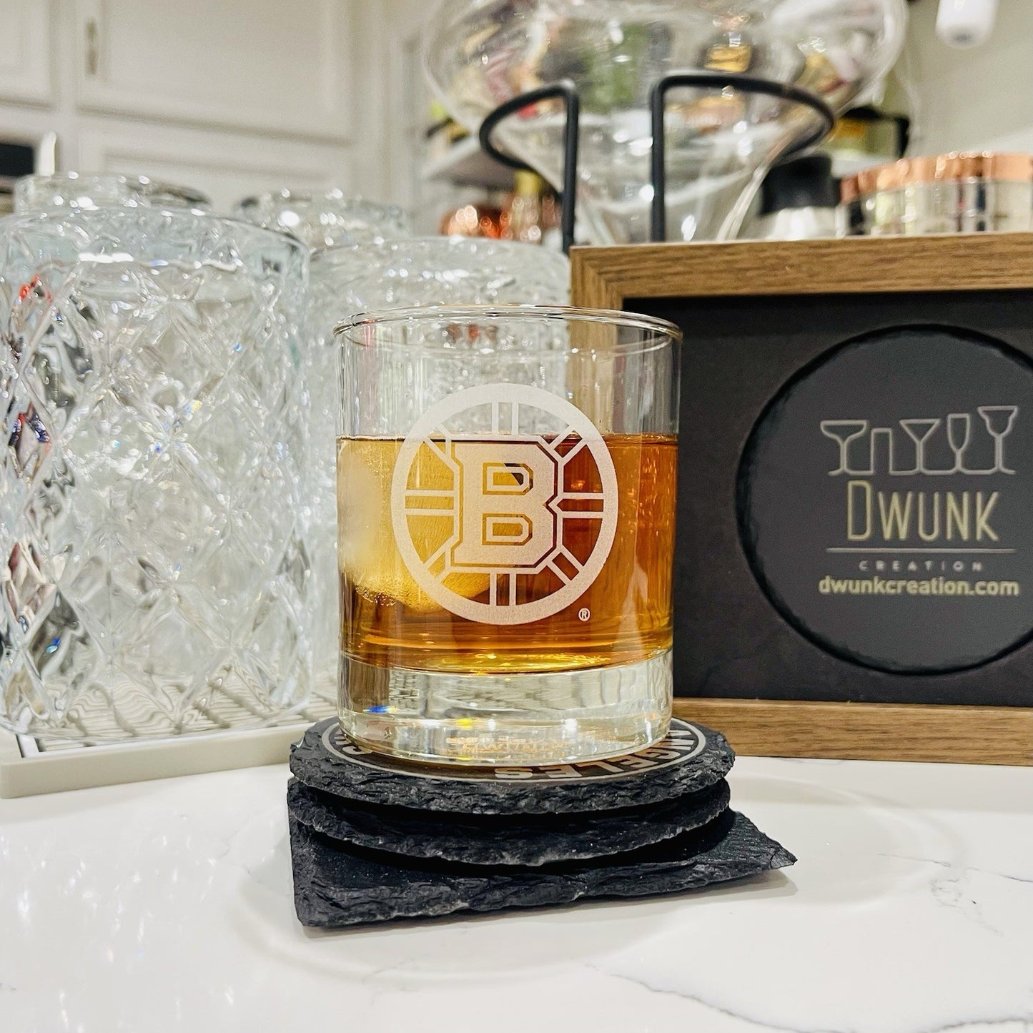 Custom Engraved Boston Bruins Whiskey Glass - 11 oz Rocks Glass