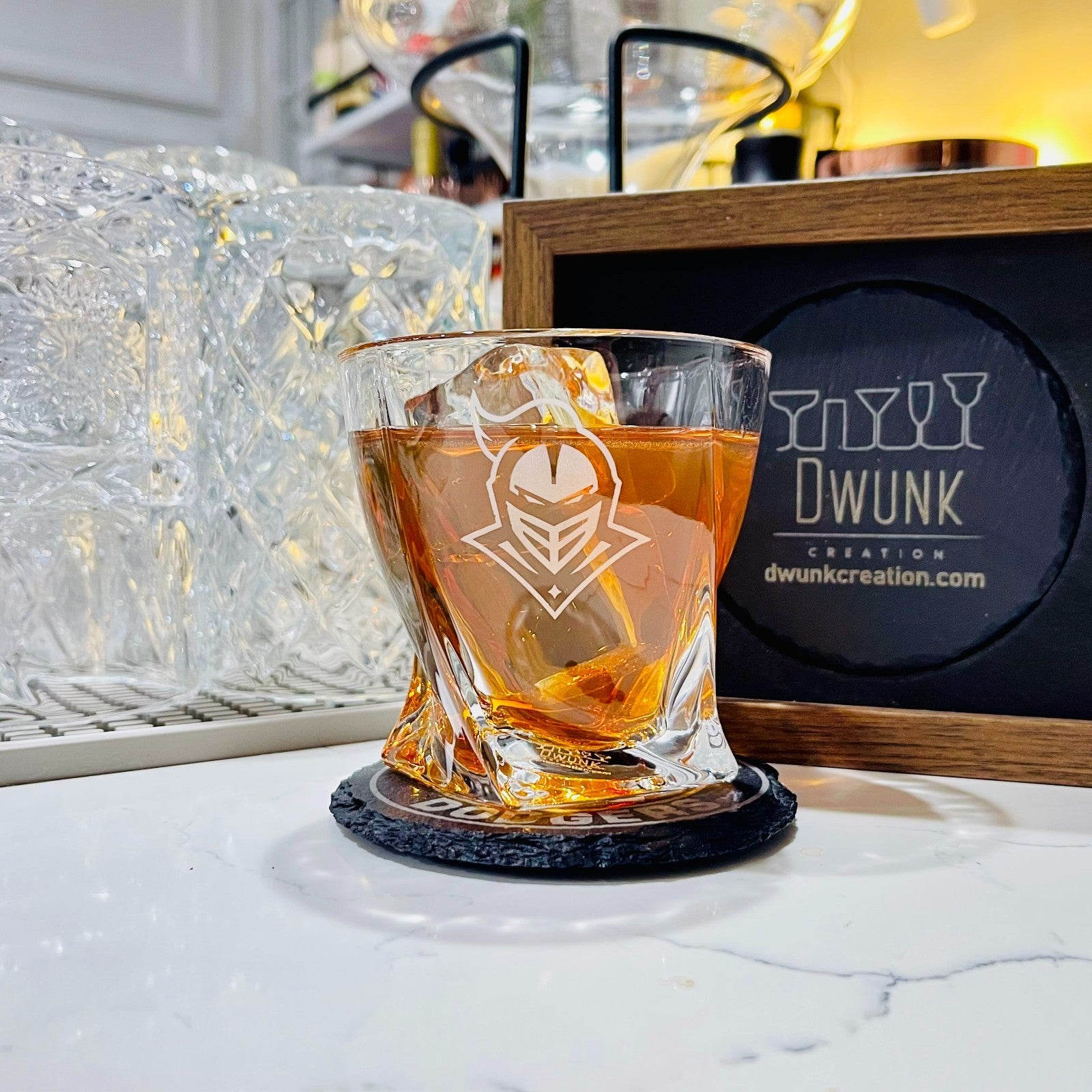 Custom Engraved UCF Knights Whiskey Glass – 10 oz Twisted Rocks Glass