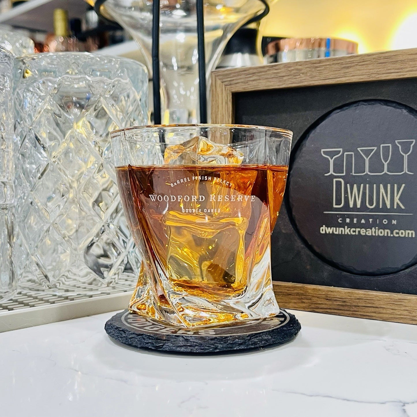 Custom Engraved Woodford Reserve Double Oaked Whiskey Glass – 10 oz Twisted Rock