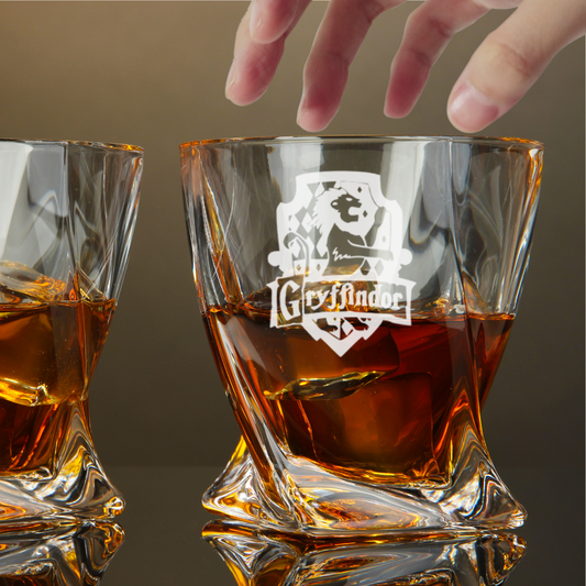 Custom Harry Potter House Gryffindor Whiskey Glass – 10 oz Twisted Rocks Glass