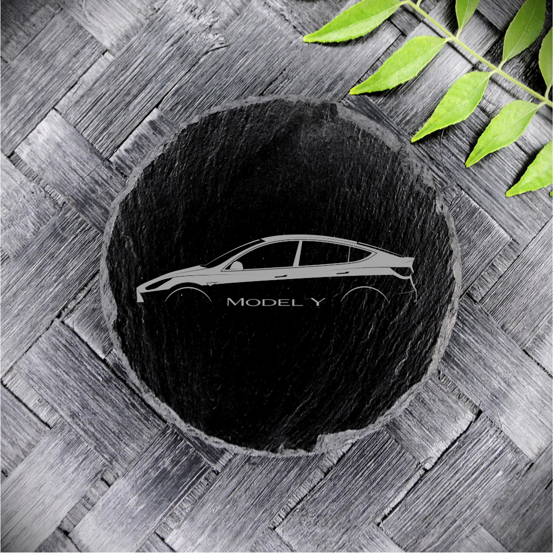 Tesla Model Y Slate Coaster Brand New Handcrafted Laser Engraved Round
