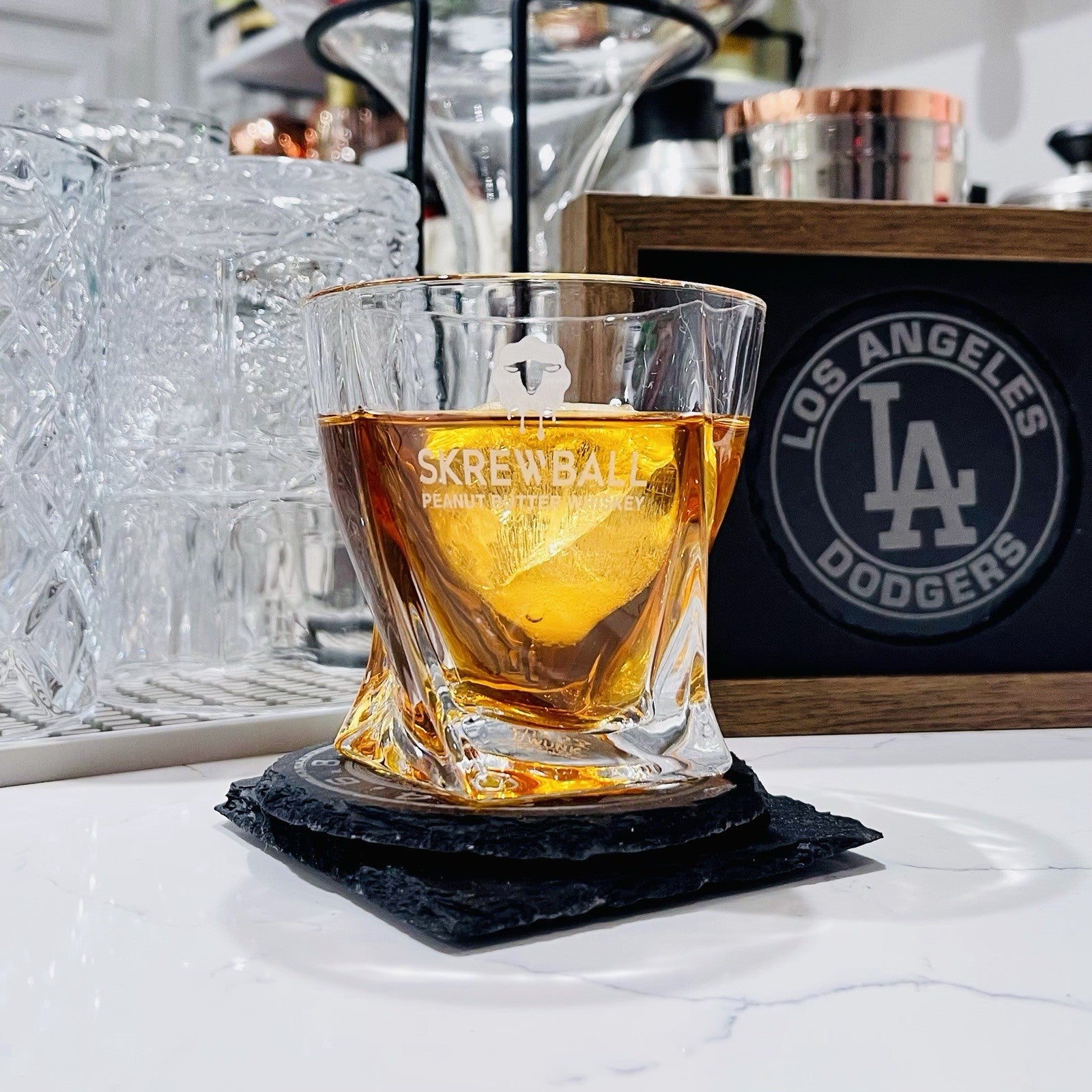 Custom Engraved Skrewball Whiskey Glass – 10 oz Twisted Rocks Glass
