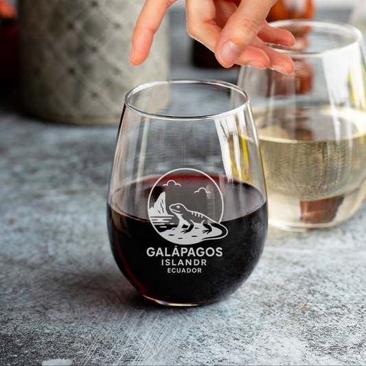 Custom Engraved Galapagos Islands Wine Glass – 15 oz Stemless Glass
