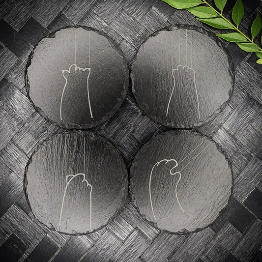 Cute Cat Claw Slate Coaster Set - Cute Engraved Minimalist Cat Paw Design