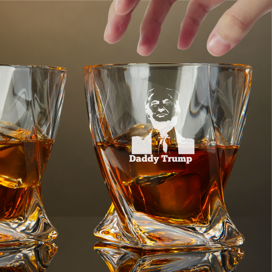 Custom Engraved Daddy Trump Whiskey Glass – 10 oz Twisted Rocks Glass