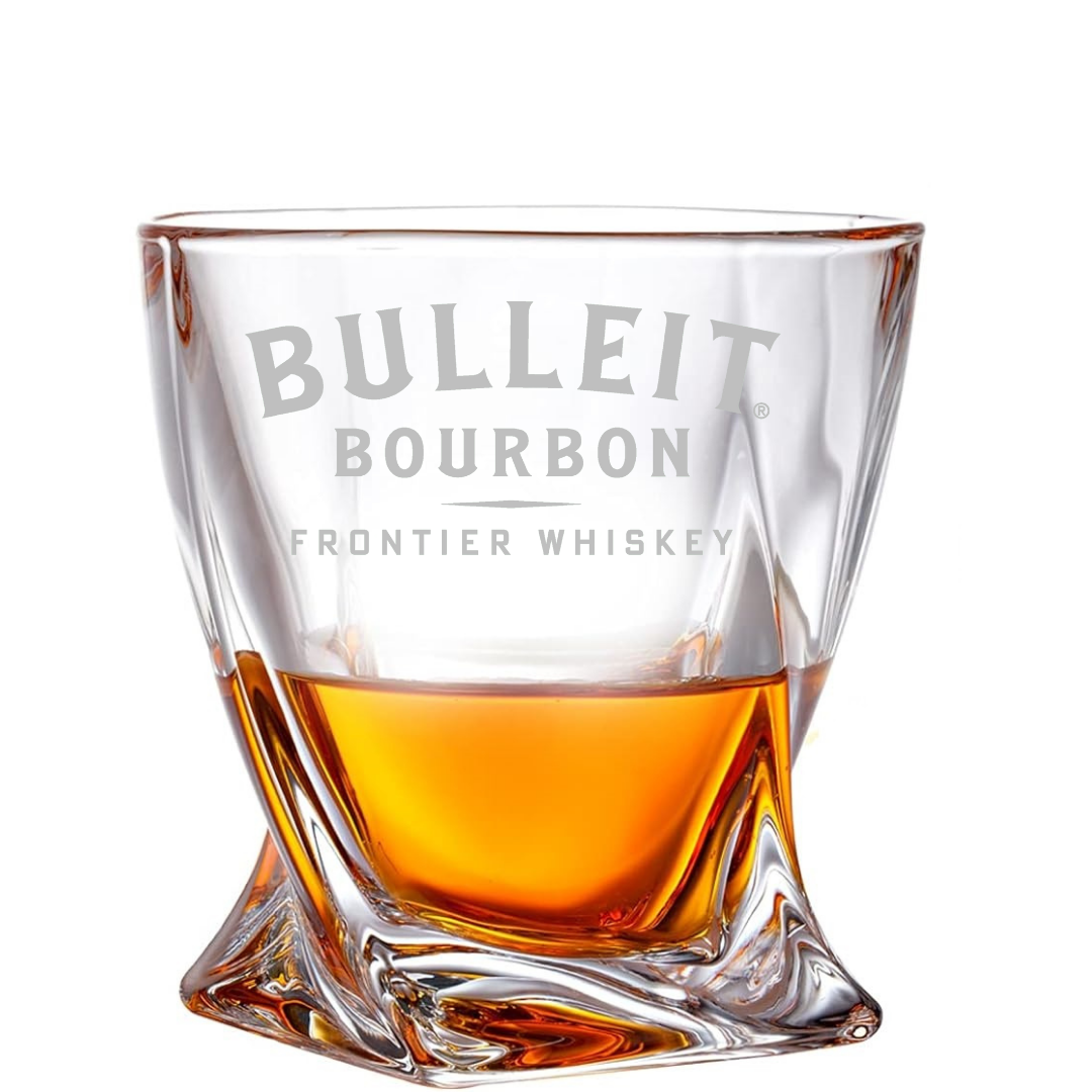 Custom Engraved Bulleit Bourbon Twisted Whiskey Glass – 10 oz Rocks Glass New