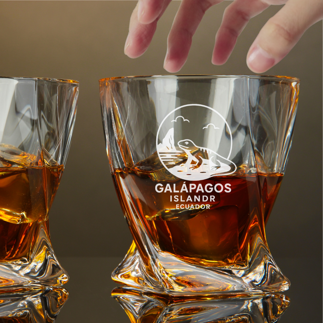 Custom Engraved Galapagos Islands Ecuador Whiskey Glass – 10 oz Twisted Rocks