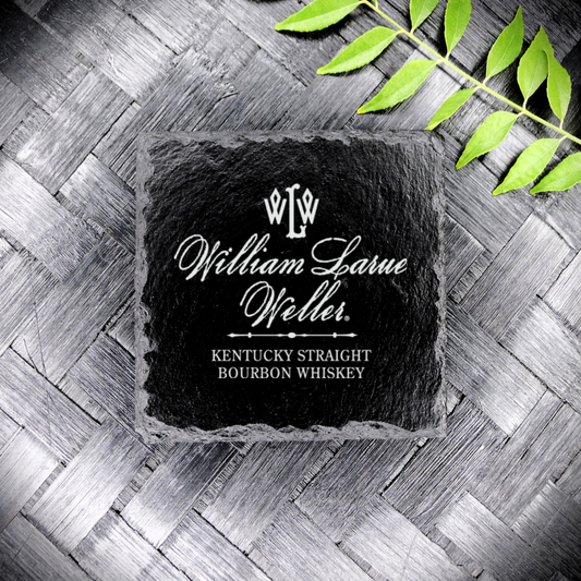 Brand New Handcrafted Laser Engraved William Larue Weller Square Slate Coaster